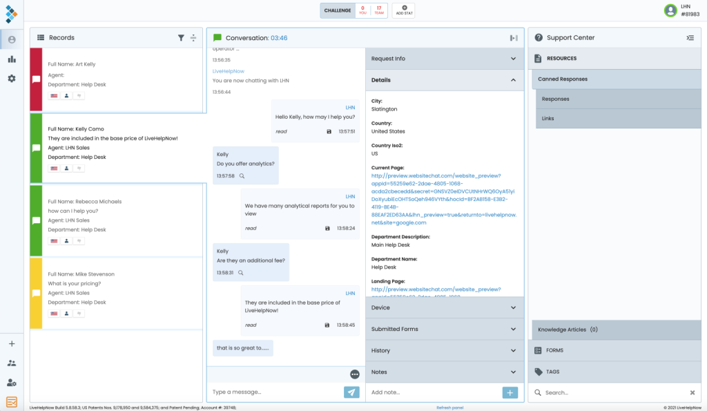 LiveHelpNow Software Features: Workspace